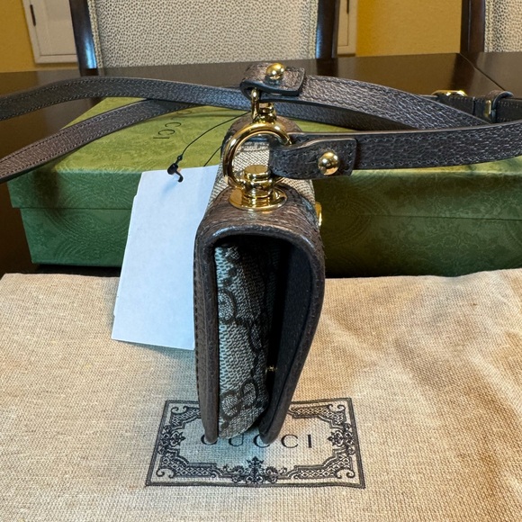 New Authentic Gucci Blondie GG Supreme Logo Wallet On Chain Brown Crossbody Bag - Picture 11 of 15